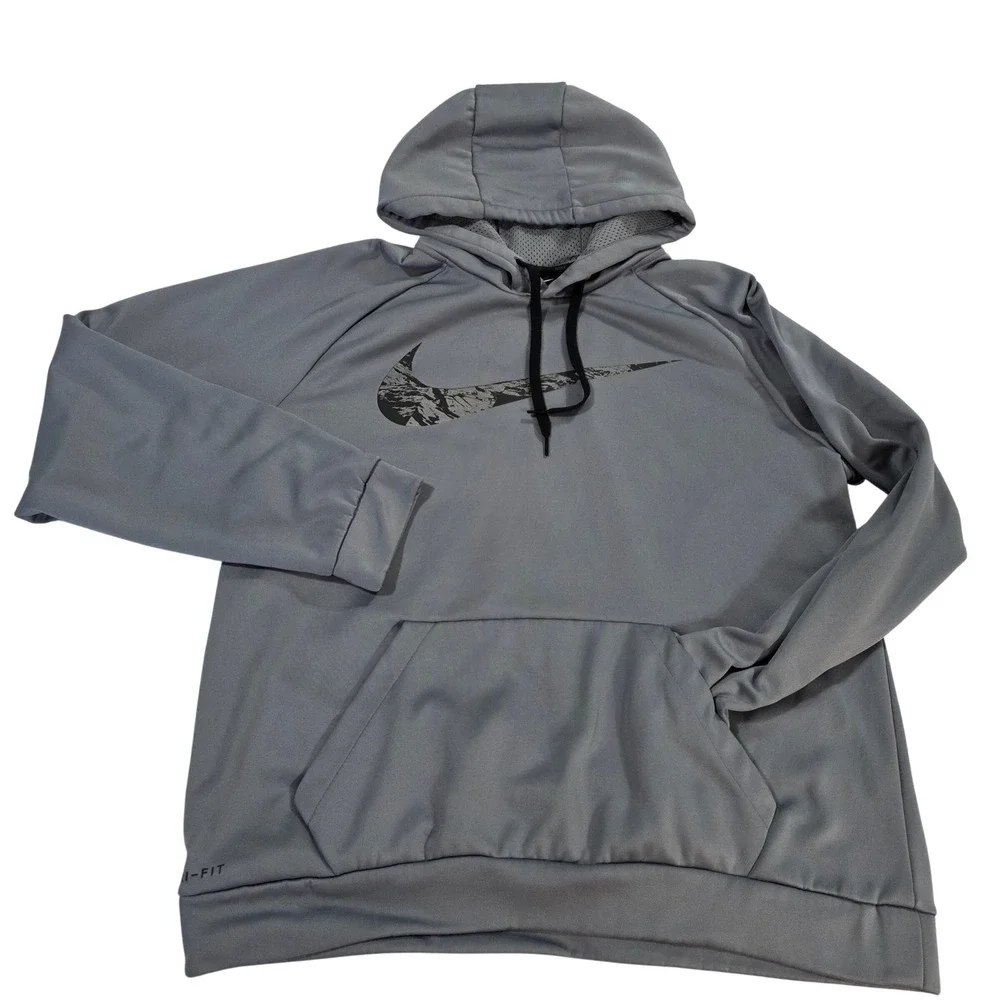 Nike Mens Dri-FIT Graphic Swoosh Hoodie Grey Pullover Size L Outdoor Basketball‎